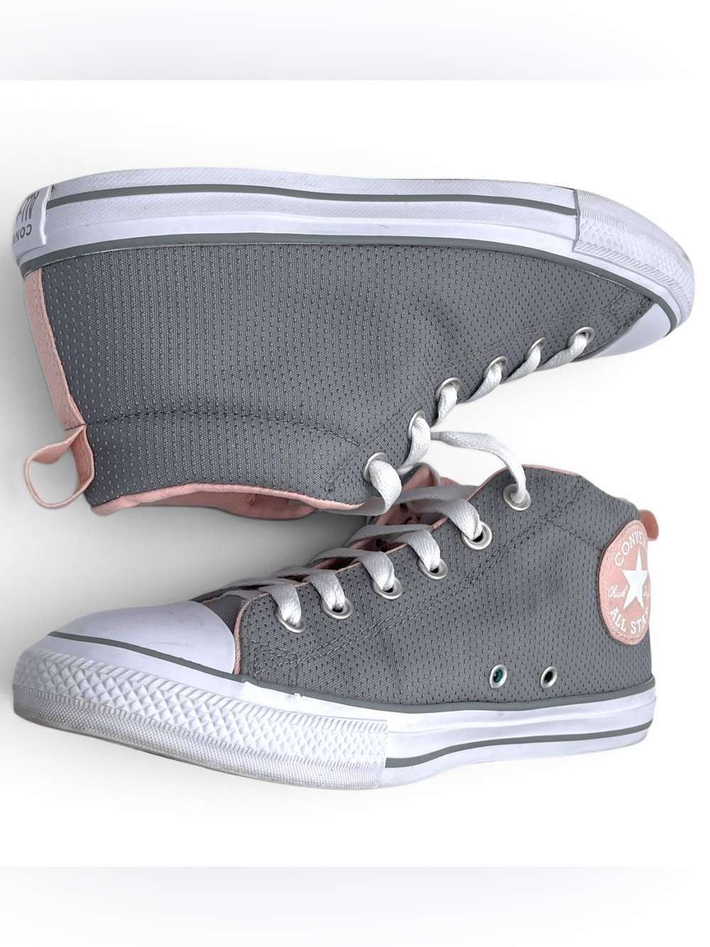 Converse Chuck Taylor All Star Mid Gray Pink Sneakers Women’s 6 Youth 6Y - Picture 7 of 10